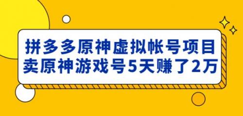 外面卖2980的拼多多原神虚拟帐号项目：卖原神游戏号5天赚了2万