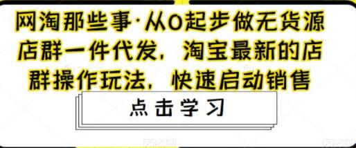 从0起步做无货源店群一件代发，淘宝最新的店群操作玩法，快速启动销售