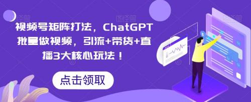 视频号矩阵打法，ChatGPT批量做视频，引流 带货 直播3大核心玩法！