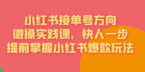接单号方向·小红书微操实践课，快人一步，提前掌握小红书爆款玩法