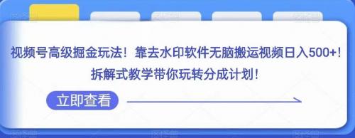 视频号高级掘金玩法，靠去水印软件无脑搬运视频日入500 ，拆解式教学带你玩转分成计划【揭秘】